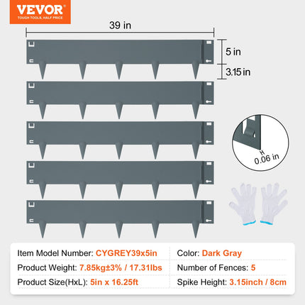Plieniniai vejos apvadai VEVOR CYGREY39*5in, 5 vnt. rinkinys
