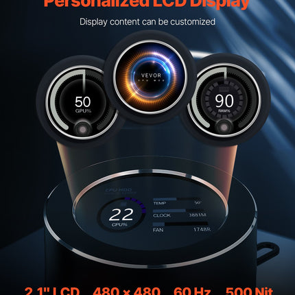 Procesoriaus skysčio aušintuvas VEVOR YC-01-SS-001, 2,1 colio LCD ekranas