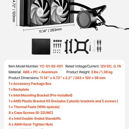 Procesoriaus skysčio aušintuvas VEVOR YC-01-SS-001, 2,1 colio LCD ekranas