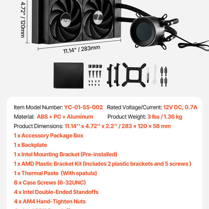 Procesoriaus skysčio aušinimo sistema VEVOR YC-01-SS-002, 1.8" ekranas