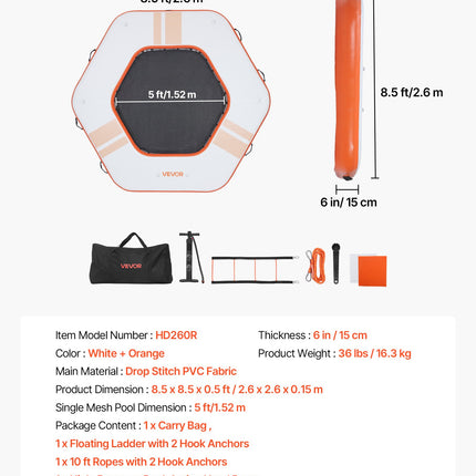 Pripučiama plaukiojanti platforma VEVOR HD260R, 2,6 x 2,6 m