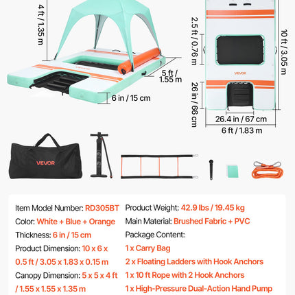 Pripučiama plaukiojanti platforma VEVOR RD305BT, 3,05x1,83 m