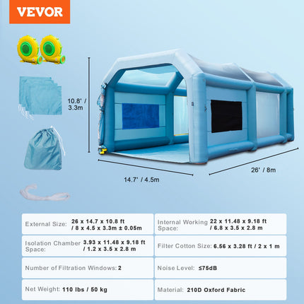 Pripučiama dažymo kamera VEVOR YJSSX08, 8 x 4,5 x 3,3 m