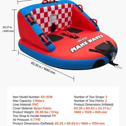 Pripučiamas vandens ratas VEVOR SS-1018, 2 asmenims