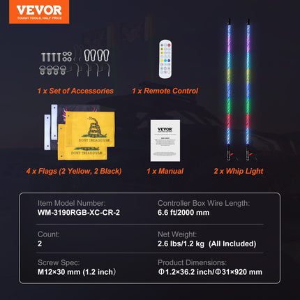 LED antenos žibintai VEVOR WM-3190RGB-XC-CR-2, 0,91 m
