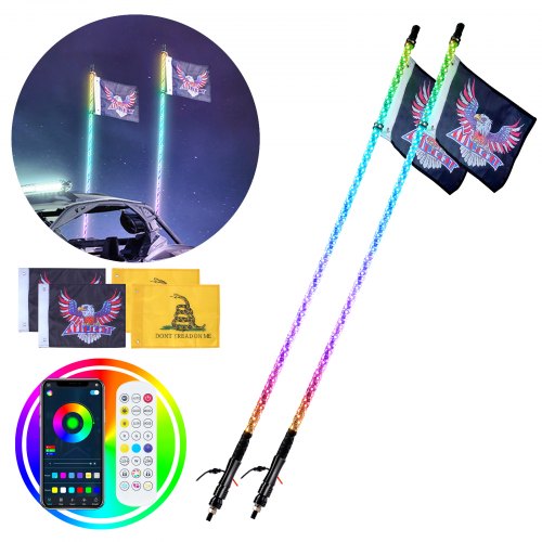 LED antenos-žibintai VEVOR WM-31120RGB-XC-CR-2, 122 cm
