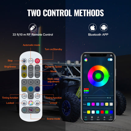 LED antenos VEVOR WM-31150RGB-XC-CR-2, 150 cm, 2 vnt.