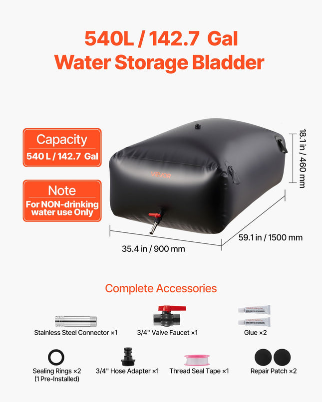 Minkšta vandens talpa VEVOR WSB-540L-Black, 540 l talpa