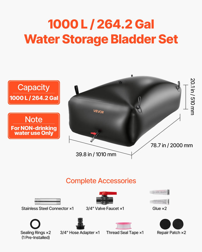 Vandens talpa VEVOR WSB-1000L-Black, 1000 l