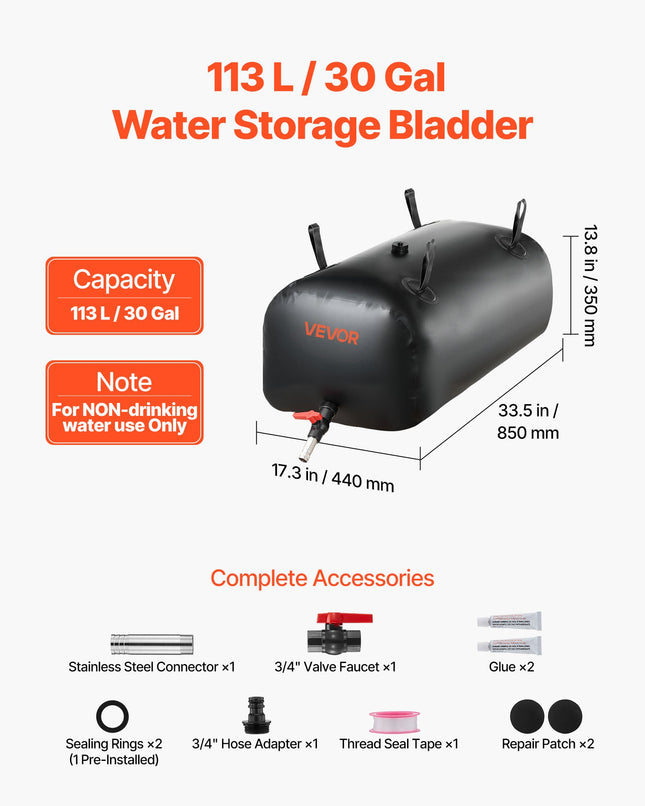 Vandens talpa VEVOR WSB-113L-Black, 113 l