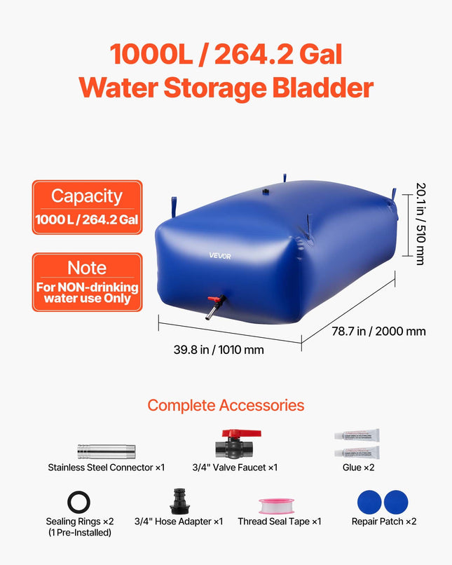 Vandens talpa VEVOR WSB-1000L-Blue, 1000 l