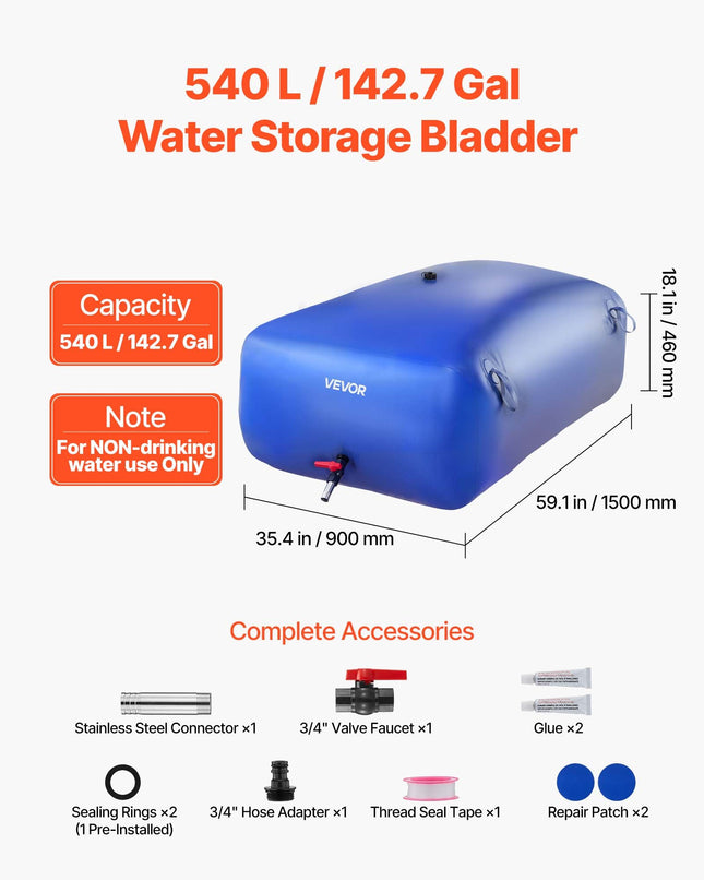 Vandens talpa VEVOR WSB-540L-Blue, 540 l