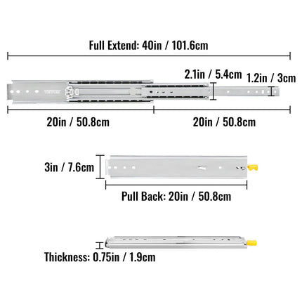 Sunkiasvoriai stalčių bėgeliai VEVOR 50,8 cm, 226 kg keliamoji galia
