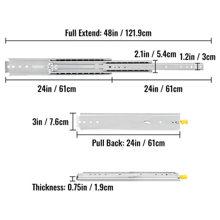 Stalčių bėgeliai VEVOR 24", 227 kg apkrova