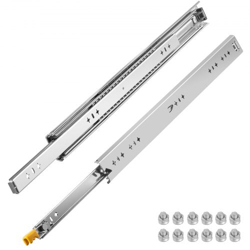 Teleskopiniai stalčių bėgeliai VEVOR su fiksavimo funkcija, 61 cm, 115 kg apkrova.