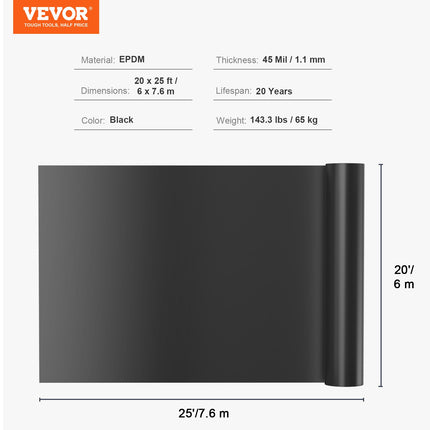 Tvenkinio plėvelė VEVOR EPDM 20*25 ft, 6 x 7.6 m