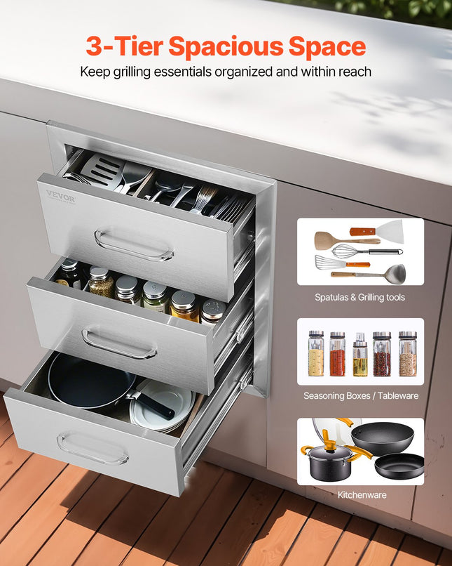 Lauko virtuvės stalčiai VEVOR KM-CTG-2302-SKU5, 3 stalčių