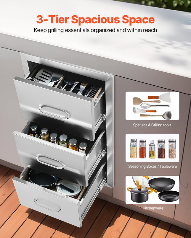 Lauko virtuvės stalčiai VEVOR KM-CTG-2302-SKU2, 3 stalčių
