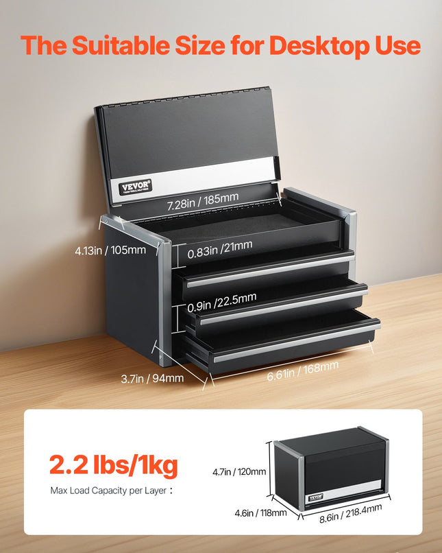 Metalinė įrankių dėžė VEVOR TBHG-913BK, 3 stalčiai