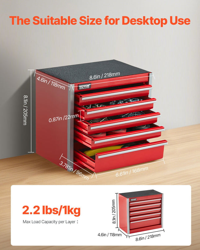 Metalinė įrankių dėžė VEVOR TBHG-905RD, 5 stalčiai