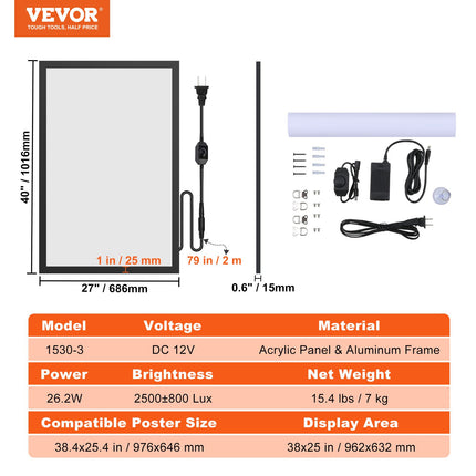 LED reklaminis rėmas VEVOR 1530-3, 976 x 646 mm