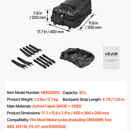 Motociklo galinis krepšys VEVOR NMXQ003, 30 L