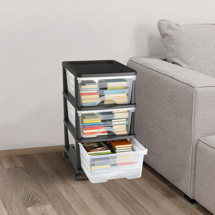 Plastikinė stalčių spintelė su ratukais VEVOR 3323-W, 3 stalčiai