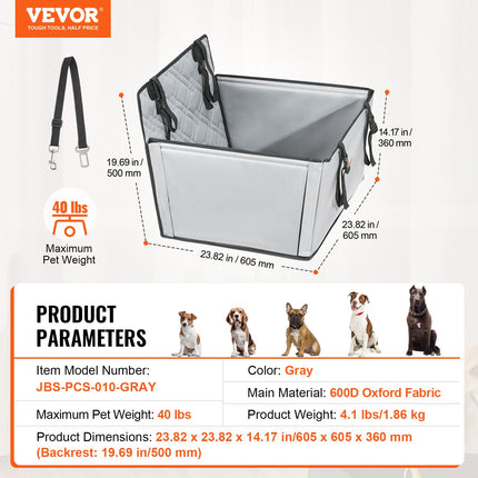 Automobilinė kėdutė šunims VEVOR JBS-PCS-010-GRAY, iki 18 kg