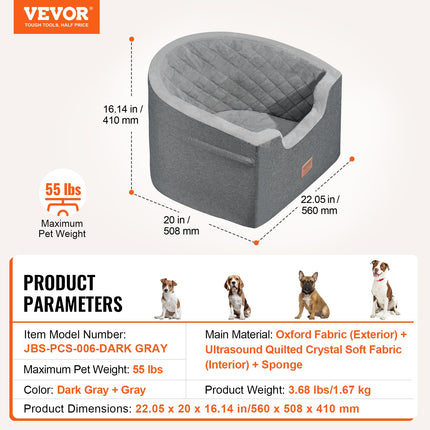 Šuns automobilinė kėdutė VEVOR JBS-PCS-006-DARK GRAY, iki 25 kg