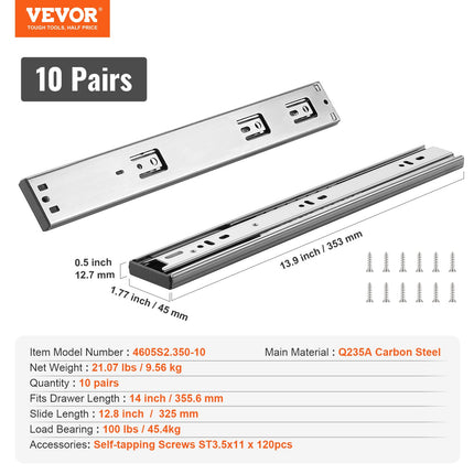 Stalčių bėgeliai VEVOR 4605S2.350-10, 355,6 mm