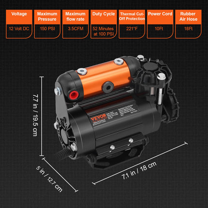 Automobilinis oro kompresorius VEVOR 12V, 150 PSI