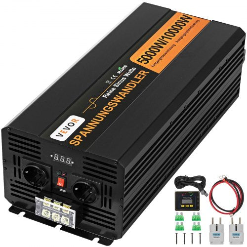 Gryno sinuso įtampos keitiklis VEVOR 5000W 24V-230V, 10000W pikinė galia