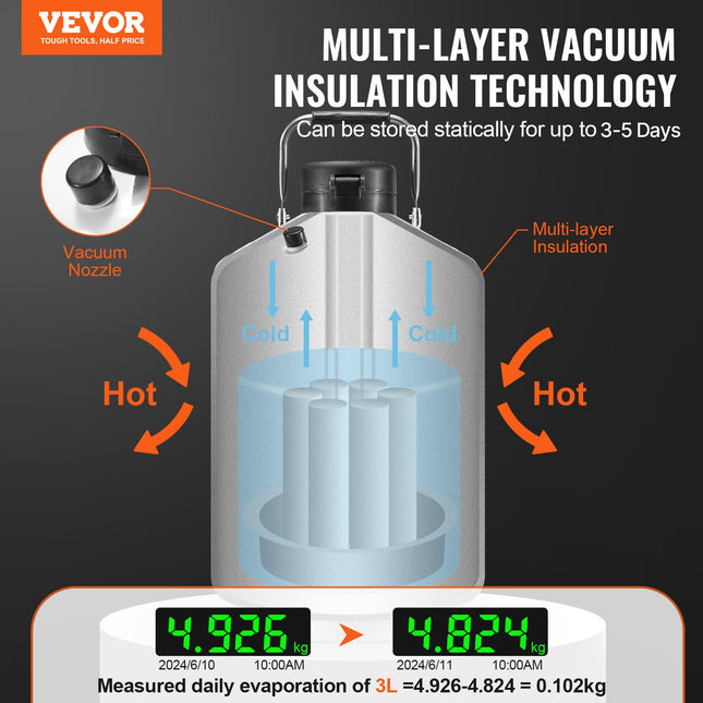 Skysto azoto talpa VEVOR YDS-3, 3 l