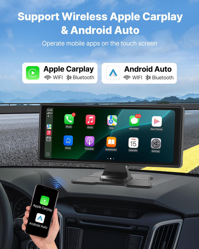 Belaidė automobilio multimedija VEVOR 9004D, 10 colių HD ekranas
