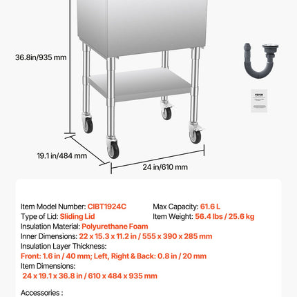 Komercinė ledo talpa VEVOR CIBT1924C, 61,6 l