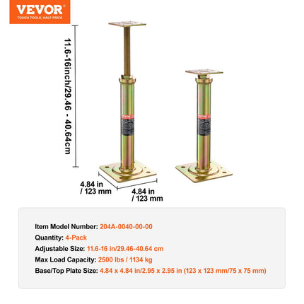Reguliuojamos grindų atramos VEVOR 204A-0040-00-00, 29,5–40,6 cm, 4 vnt.