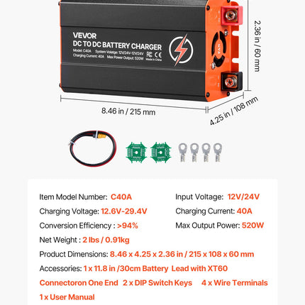 Akumuliatorių įkroviklis (DC-DC) VEVOR C40A, 40A, 520W