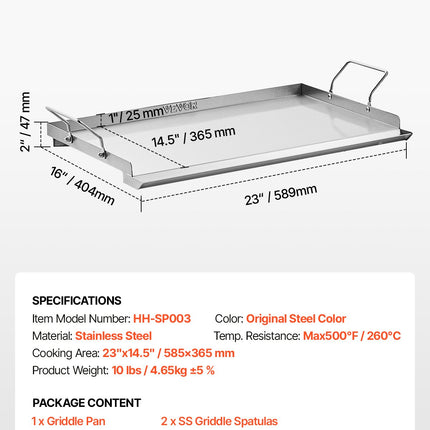 Nerūdijančio plieno kepimo plokštė VEVOR HH-SP003, 585x365 mm