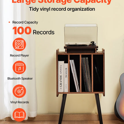 Vinilinių plokštelių grotuvo staliukas VEVOR KLEC-05, talpina iki 100 albumų