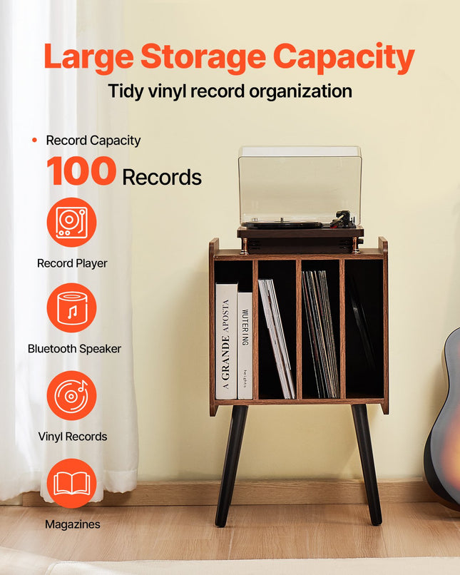 Vinilinių plokštelių grotuvo staliukas VEVOR KLEC-05, talpina iki 100 albumų