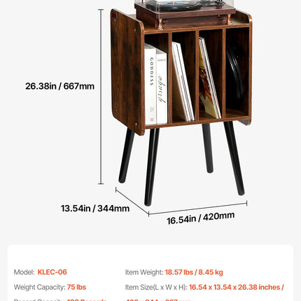 Vinilinių plokštelių grotuvo staliukas VEVOR KLEC-05, talpina iki 100 albumų
