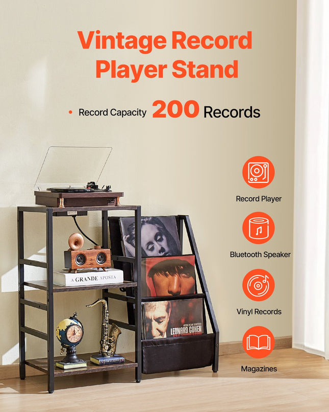Vinilinių plokštelių grotuvo stovas VEVOR C240355G-02, talpina iki 200 plokštelių