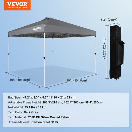 Sulankstoma pavėsinė VEVOR 10 x 10 ft, 250D PU danga