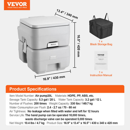 Nešiojamas tualetas VEVOR Air pump20L, 20 l talpos