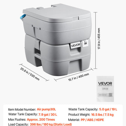 Nešiojamas tualetas VEVOR Air pump30L, 30 l talpa