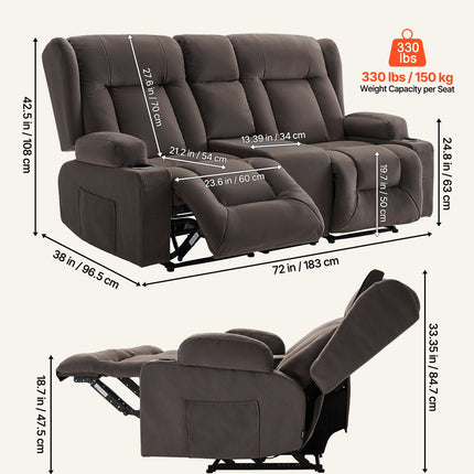 Dvivietė elektrinė masažinė sofa VEVOR A1503-2DLR, su šildymo funkcija