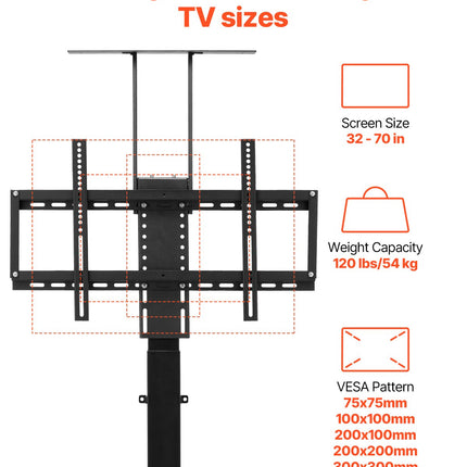 Motorizuotas TV laikiklis VEVOR OK888-DS730, 32–70 colių ekranams