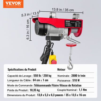 Elektrinė gervė VEVOR 510W, 250 kg keliamoji galia