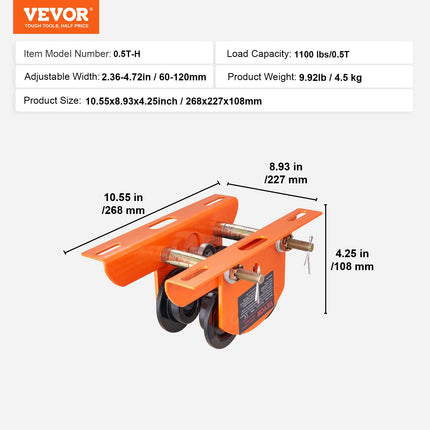 Rankinis gervės vežimėlis VEVOR 0.5T-H, 0,5 t keliamoji galia