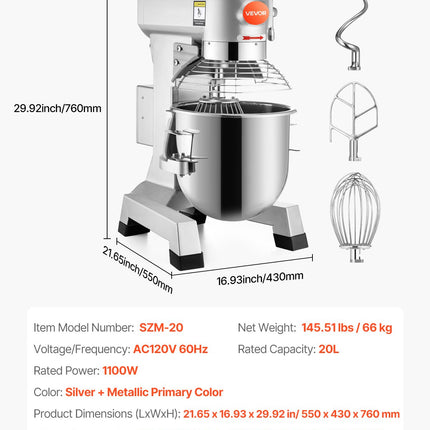 Elektrinis planetarinis mikseris VEVOR 20L, 750W